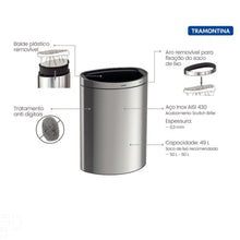Cargar imagen en el visor de la galería, BASURERO INOX TIPO D 49 LT