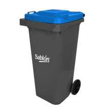 Cargar imagen en el visor de la galería, CESTO 120 LT GRIS C/TAPA AZUL SIN PEDAL