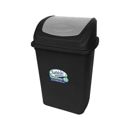 CESTO 65 LT NEGRO C/TAPA BALANCIN GRIS