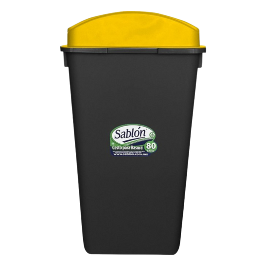CESTO 80 LT NEGRO C/TAPA ELIPTICA AMARILLA