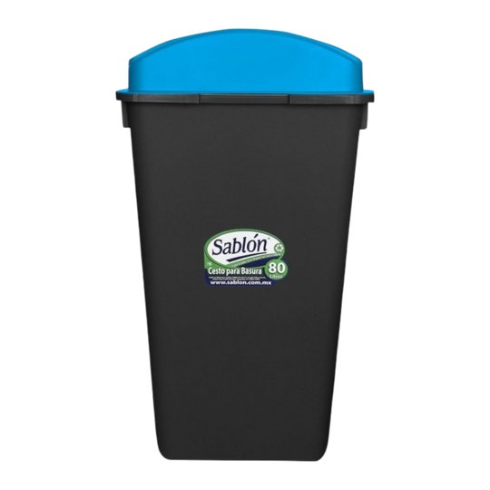 CESTO 80 LT NEGRO C/TAPA ELIPTICA AZUL