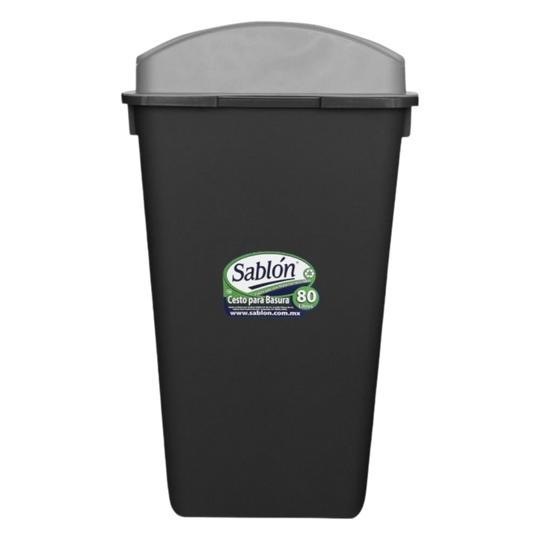 CESTO 80 LT NEGRO C/TAPA ELIPTICA GRIS