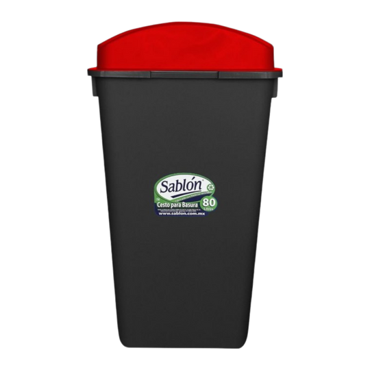 CESTO 80 LT NEGRO C/TAPA ELIPTICA ROJA